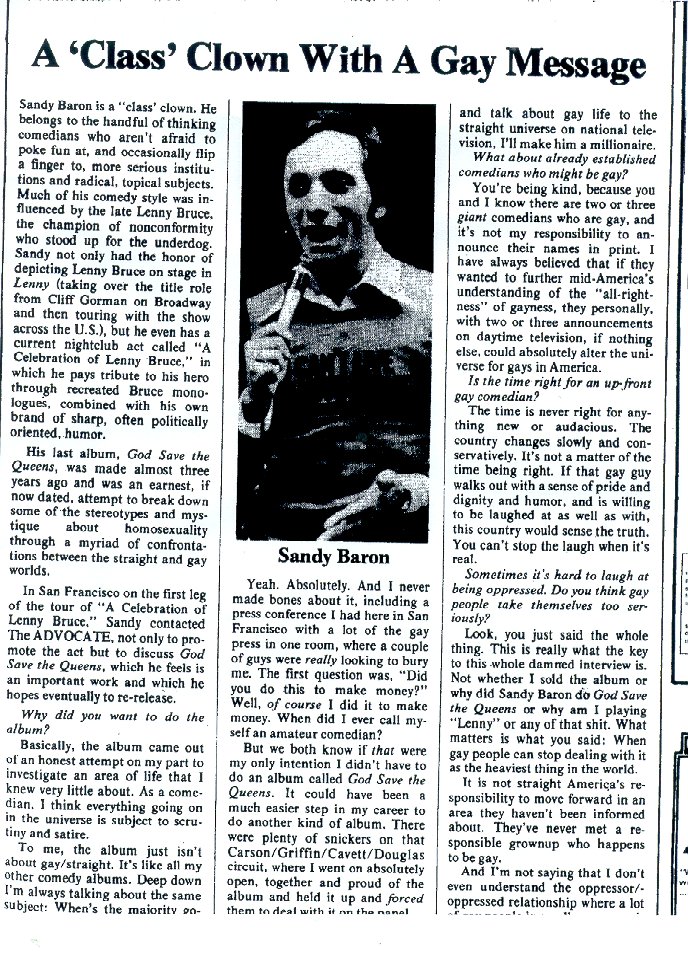 Sandy Baron article, 1976