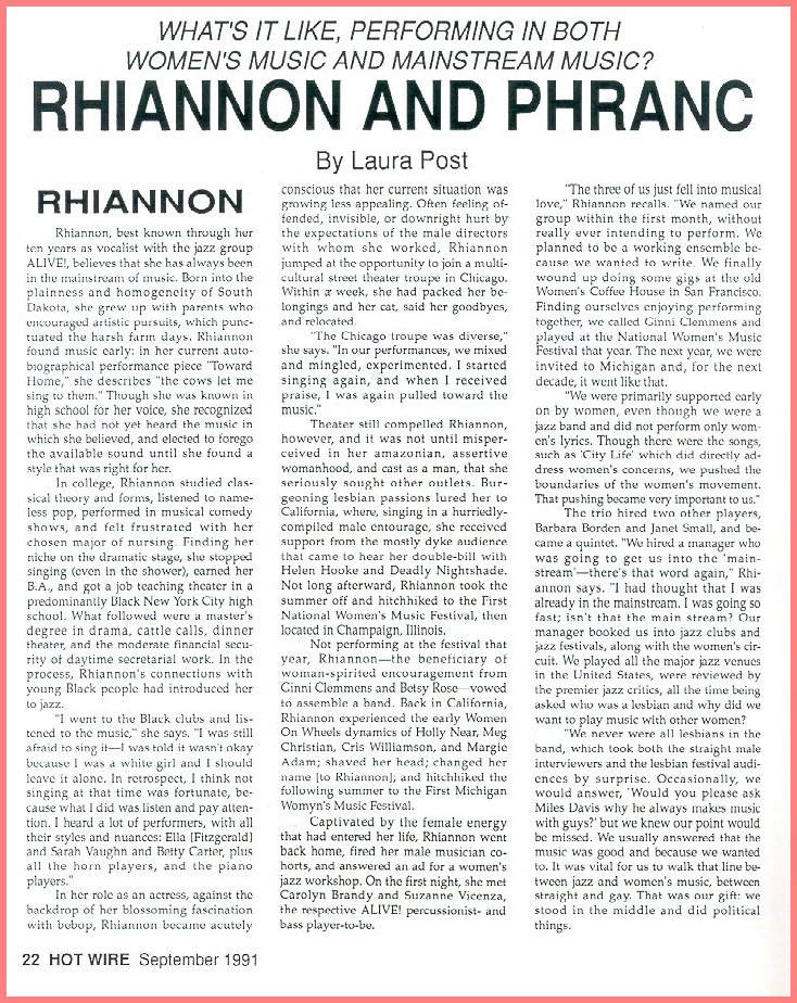 as originally published in Hot Wire, Sept 1991